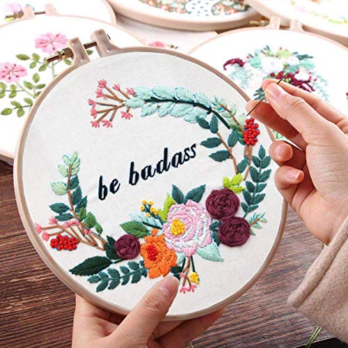Louise Maelys Inspirational Flower Embroidery Kit for Beginners Handmade - color: Pattern 1