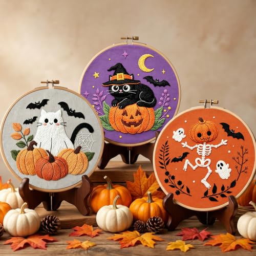 Nuberlic 3 Pack Halloween Embroidery Kit for Beginners - color: Halloween