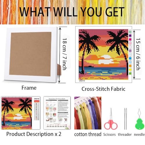 Beach Scenery Stamped Cross Stitch Kits for Adults Beginners with Frame - color: Beach Scenery Cross Stitch with Frame