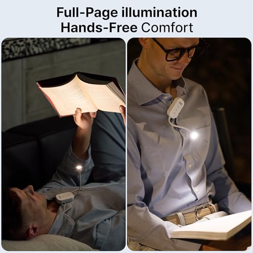 Clip-On Light for Clothes with Portable Case – Book Light, USB Rechargeable LED Lamp for Reading in Bed, Eye-Friendly 3 Color Modes, 3-Level Dimming - color: White