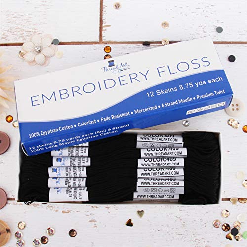 12 Skeins ThreadArt Cotton Embroidery Floss, Black - color: Black