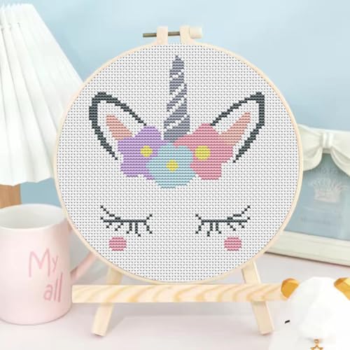 TCDZMYGS Stamped Cross Stitch Kits for Beginners-Cute Animal,with Hoop - color: Rainbow Horse-2603