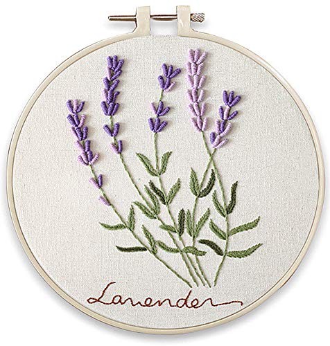 Embroidery Kit, Squirrel Lavender Flowers Garden Awesocrafts Full Range of Embroidery Starter Kits for Beginners Adults Kids DIY Handmade Easy Patterns (Lavender) - color: Lavender