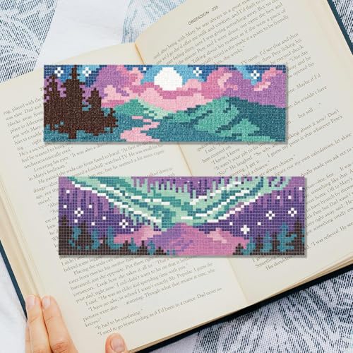 INFUNLY 6PCS Night Sky Cross Stitch Bookmark Kits 3×8.5inch Horizontal Landscape Stamped Embroidery Page Marker DIY Starry Night Needlepoint Bookmark Kit for Book Lovers Writers Gift - style: Night Sky