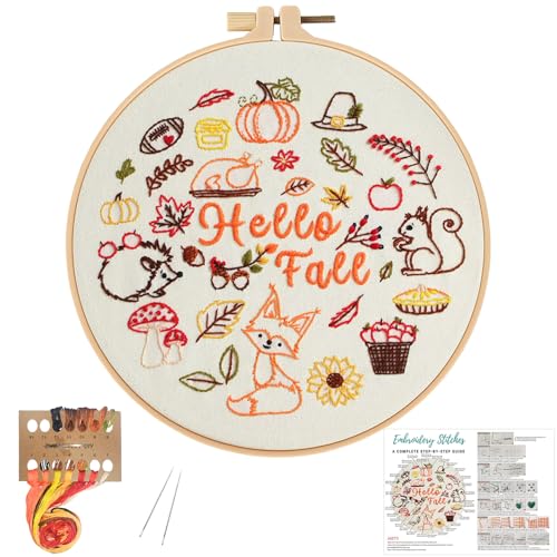 Louise Maelys Hello Fall Embroidery Kit Autumn DIY Craft Set - color: hello fall