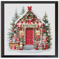 Christmas Bookstore Stamped Cross Stitch Kits for Adults Beginners 14x14 in - color: Christmas bookstore Cross Stitch