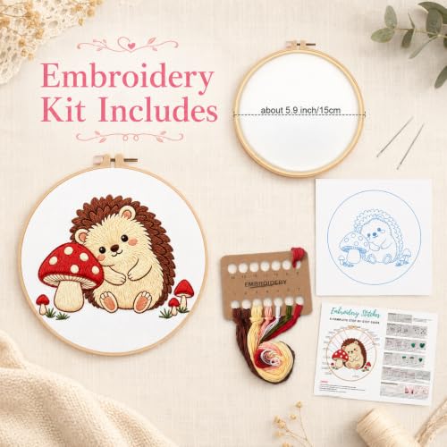 Nuberlic Embroidery Kit for Beginners Stamped Hedgehog Needlepoint - color: Hedgehog