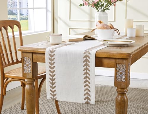 Linen Embroidered Table Runner, Taupe Table Runners 48 Inches Long - color: Taupe, size: 13×48 Inch