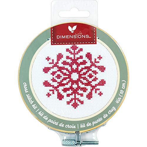 Dimensions Kit, Red Snowflake Christmas Cross Stitch, White 14 Count Aida, 4'' Embroidery Hoop - color: White 14 Count Aida,