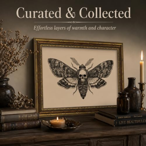 Vintage Gold Frame Skull Moth Wall Art, Gothic Canvas Painting Print for Dark Academia Decor, Moody Insect Picture for Living Room Bedroom Aesthetic, Nature Oddity Witchy Home Office Artwork 9x11 In - color: moth, size: 11"L x 9"W