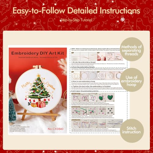 wtisan Christmas Embroidery Kit, Cross Stitch Kits for Beginners, Needlepoint with All Tools & Instructions, Stamped Hand Embroidery Starter Kit for Holiday Crafts & Xmas Home Decor, W10 - color: W10, size: 3 Pack