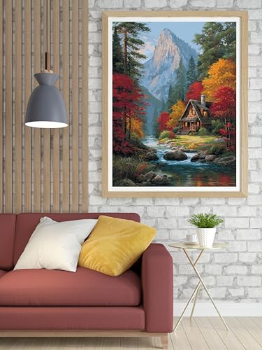 Moohue 14CT Counted Cross Stitch Kits for Adults Advanced Mountains Lake Printed Stamped Cross Stitch Kits for Adults (Mountain Lake 4) - color: Mountain lake 4