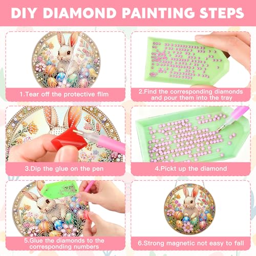 NAIMOER Easter Rabbit Egg Diamond Art Hanging Kits for Adults, 5D Special Shaped Rhinestone, DIY Spring Diamond Art Painting Window Pendants Home Garden Wall Hanging Ornament Kits, Double Sided - color: Easter 09