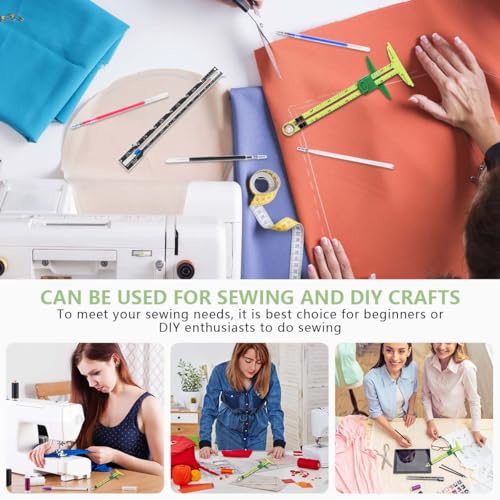 KISEER 2 Pieces Sewing Gauge Ruler 5-in-1 Sliding Sewing Measuring Ruler Fabric Quilting Tool with 4 Pcs Marker Pen for Knitting Crafting Sewing Beginner Supplies