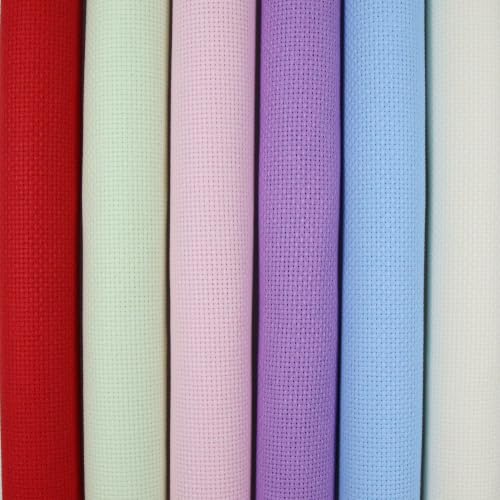 KCS 6 pc of 15" x 18" (38cmx45cm) Counted Cotton Aida Cloth Cross Stitch Fabric Rolled Box (16CT-E) - color: 16ct-e