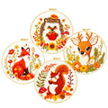 Zhenqing Autumn Animals Cross Stitch Kit - 4-Piece Set with Pre-Printed 11CT 24x24cm Fabric, Hoop & Tools, Fall Theme Animal Designs for Beginners (70412) - color: 70412