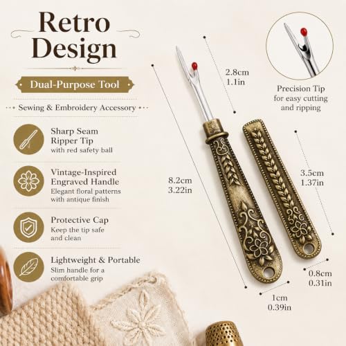 Retro Thread Cutter and Seam Ripper Tool, Sewing and Embroidery Accessory, Manual Tools, Clothing Thread Pickers