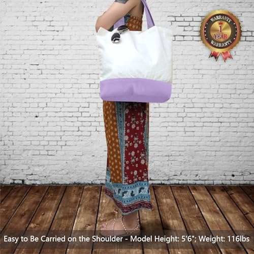 TOPDesign 1-Pack Super Strong Large 12oz Cotton Canvas Tote Bag, Reusable Grocery Shopping Cloth Bag, Fashionable Two-Tone Tote for Crafts, DIY Your Creative Designs - color: Lavender/White
