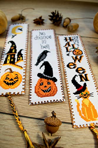 Povitrulya Halloween Pumpkin Jack-o'-Lantern Cross Stitch Kit - DIY Hand Embroidery Bookmark - color: Halloween Pumpkin