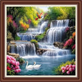 Dimxvean Counted Cross Stitch Kits for Adults,11CT Unprinted Cross-Stitch Pattern Embroidery Kit Cross Stitching Kit Supplies Needleworks Set- Waterfall Swan 18x18 inchs - color: SetColor07