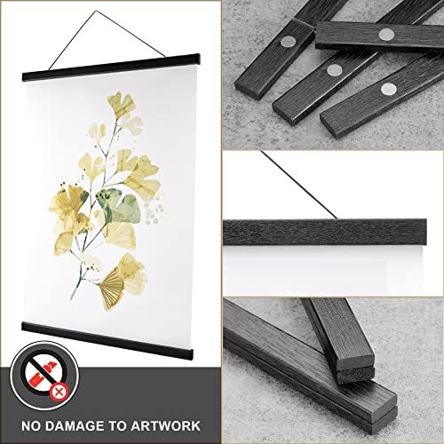 WITCOLOR Magnetic Poster Hanger Frame, 10x20 10x13 10x16 Black Wood Wooden Magnet Canvas Artwork Print Dowel Poster Hangers Frames Hanging Kit - color: Teak Black, size: 10 Inch