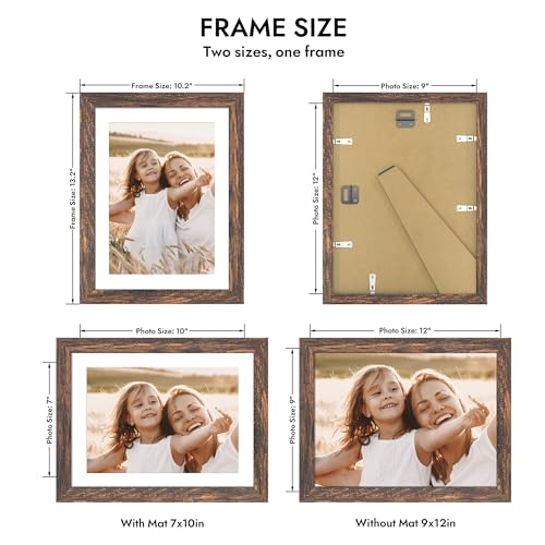 Hongkee 9x12 Picture Frame with Real Glass, Wood Frame, 1 Pack (Mat 7x10) - color: Rustic Brown, size: 9X12 in