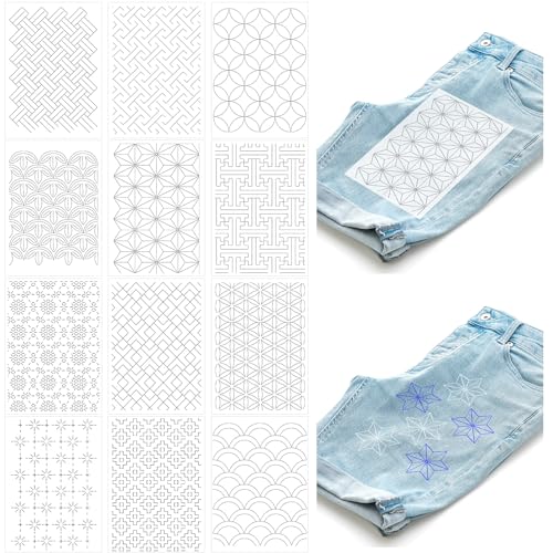 Hahafelt 24pcs Sashiko Stencil, Sashiko Pattern Template