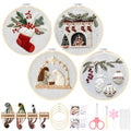 Christmas Embroidery Kit for Adults and Beginners, Christmas Gnomes Embroidery Kits Cross Stitch Kits with Pattern, Cotton, Threads, Needles & Instruction (4Pcs D) - color: 4 Pcs, Stocking+Fireplace+Nativity Manger+Holly