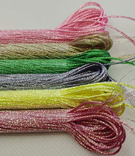 KCS 6-Strand Cross Stitch Metallic Variegated Pearl Shiny Embroidery Floss (6 skeins, Solid Color 2) - color: Solid color 2