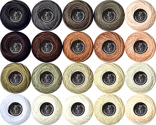 Soft 20 Colors Classic Crochet Thread 20 Pack,100% Cotton (Brown Grey-3371-535) - color: Brown Grey Series