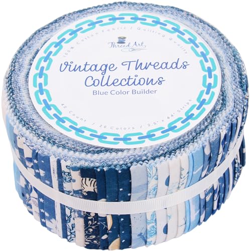 Threadart Blue Prints Jelly Roll - 40 Precut 2.5" Cotton Strips - color: Blue Prints