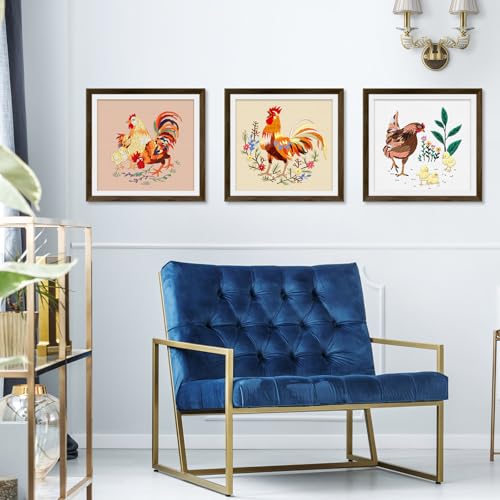 ERKOON 3 Sets Embroidery Kit, Floral Cross Stitch Set for Include Embroidery Cloth Hoops Threads for Craft Lover Hand Stitch (Rooster) - color: Rooster