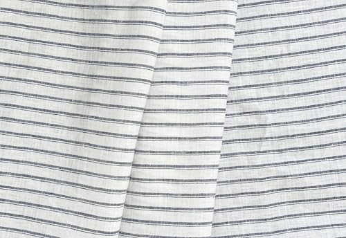 100% Linen Fabric – Lightweight Prewashed – Horizontal Stripe Patterns – Precut Style – Soft & Breathable – 52” Width – by The Linen Lab (Navy 4841, 3 Yard pre Cut) - color: Navy 4841, size: 3 yard pre cut
