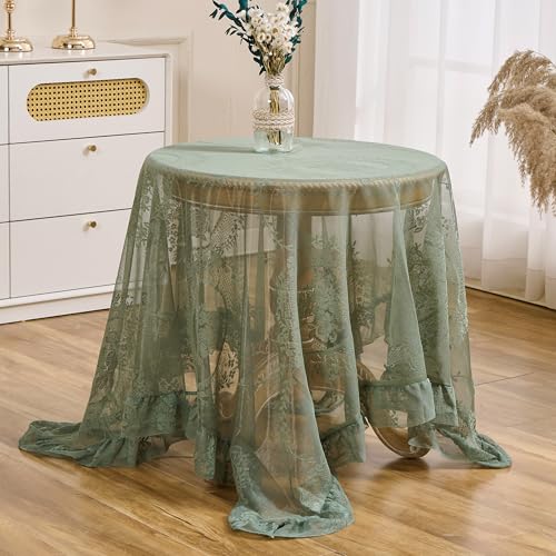 Green Lace Tablecloth, Floral Square Table Cloth 55"x55" - color: Green, size: 55" x 55" (Square)