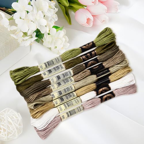70 Yards 8 Skeins Gradient 6 Strands Matcha Green Polyester Embroidery Thread Cross Stitch Floss Variegated Friendship Bracelet String Assorted Bulk for Hand Sewing Making Knitting Supply - color: Matcha Green, size: 70 Yards