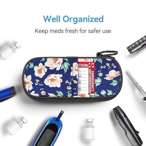 Gelozid Insulin Cooler Travel Case with 2 Reusable Ice Packs, White Flower - color: Roses, size: Cooler Case