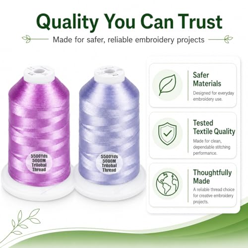 Simthread 2Pk 5500Y 40WT Polyester Embroidery Thread Lilac612 Lavender804 - color: Floral Duo(Lilac+Lavender)