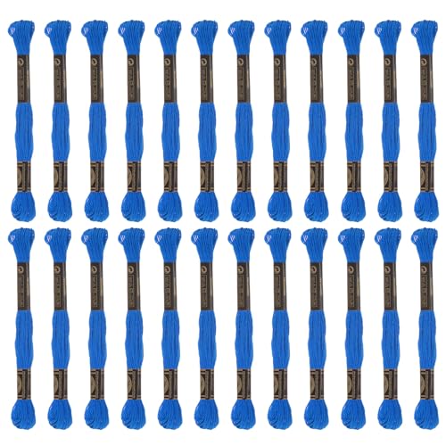 HARFINGTON 24 Skeins Embroidery Floss 8m Each Egyptian Long Fiber Cotton Cross Stitch Thread 26S/2x6 for Embroidery Projects Bracelet, Blue - color: Blue