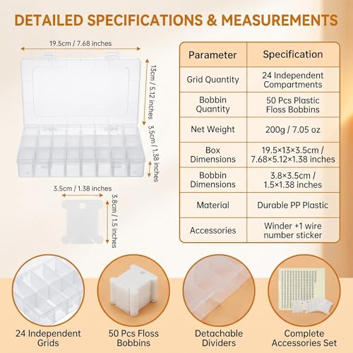 Embroidery Floss Cross Stitch Organizer Box Set 50 Pcs White Plastic Floss Bobbins Set Embroidery Thread Bobbins with Organizer Storage Box and 552 Pcs Floss Number Stickers