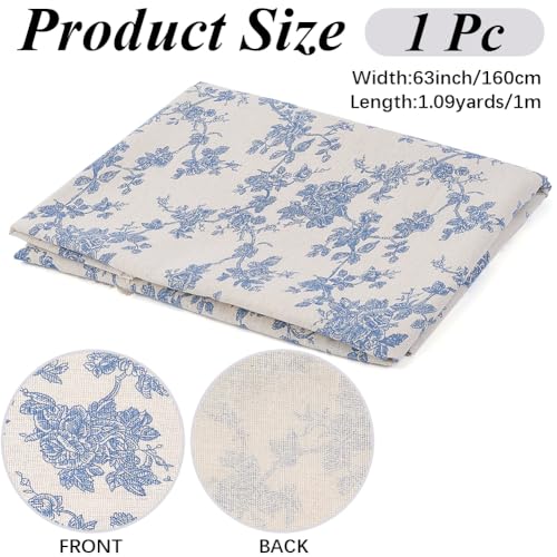 63 Inch Flower Cotton Fabric By The Yard Bundles Linen Canvas Blend Soft Flowers Pattern White Floral Rectangle Fabric for Sewing Making Clothing Quilting Home Decor Cloth Accessories Crafts - size: 1600MM, style: Blue Flower
