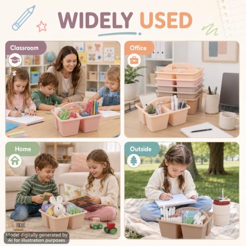 6 Pack Plastic Classroom Organizer Caddy with Handle, Boho Pastel - color: Boho Pastel