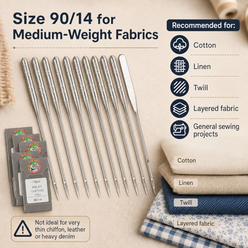 50 Pcs Embroidery Sewing Machine Needles Size 90/14 130/705H HAx1 Sewing Needles for Brother Sewing Machine (5 Pack of 10 Needles) - style: 50pcs- 90/14