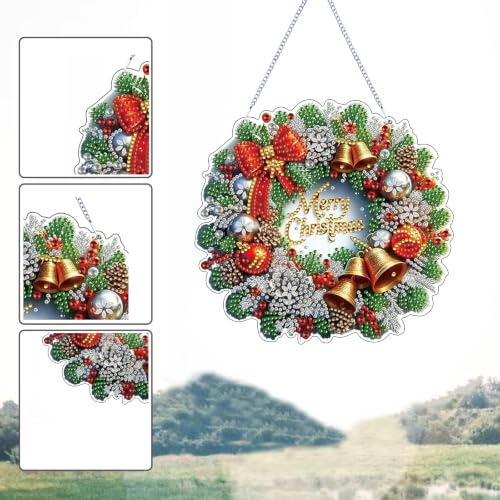 Christmas Wreath Diamond Art Hanging Kit for Adults, DIY Diamonds Painting Door Hanger Board Kit, Special Acrylic Diamond Art Painting Pendant Ornament (Christmas Wreath) - color: Christmas Wreath