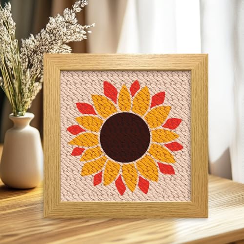 BEUNITONE 2 Sets DIY Punch Needle Kits for Beginners,Sunflower Pre-Printed Pattern,Embroidery Punch Needle Starter Kits for Adults,Includes Pre-Printed Cloth,Yarns,Hoops,Threader and Instruction - color: 09-Horse