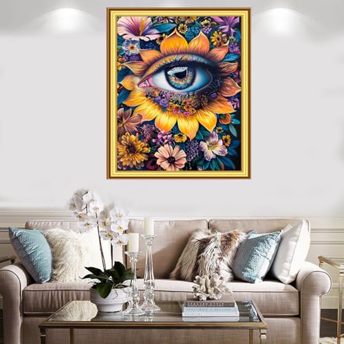 Foxnyart Stamped Cross Stitch Kits Full Range of Embroidery Needlework Starter Kits for Beginners Adults 11CT Embroidery Patterns Art Crafts DIY Needlepoint Kit-Abstract Flower Eyes 16x20 inchs - color: DIYcolor14