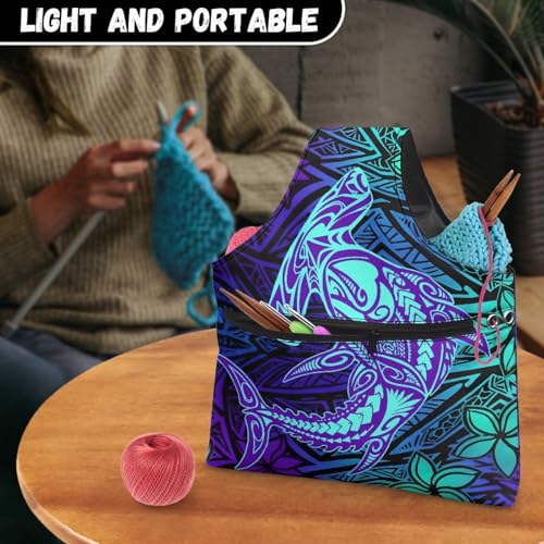 Polynesian Tribal Puletasi Yarn Tote Knitting Crochet Project Bag - color: Polynesian Tribal Puletasi Print, size: L-18.5x14x2.4in