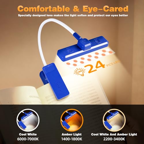 VAVOFO 24 LEDs Rotatable Book Light, Rechargeable Clip Reading Lamp - color: Royal Blue