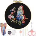 ERKOON Embroidery Kit for Beginners Adult, Cross Stitch Set Include Embroidery Cloth Hoop Threads for Craft Lover Hand Stitch with Embroidery Skill Techniques (Butterfly) - color: Butterfly