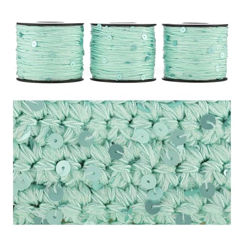 Artisanal Yarn Collection Multifiber Fancy Yarn for Knitting Crocheting Crafts DIY, Set of 3 Rolls (Mint Green Satin with Matte Glitter) - color: Mint Green Satin with Matte Glitter