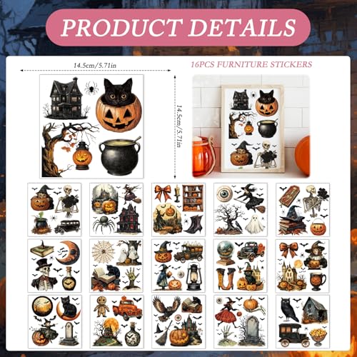 16 Pcs Halloween Rub on Transfers for Crafts DIY 5.7x5.7 Inch - color: Witch